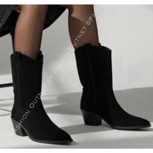 Steve Madden Stetson Black Suede Leather boots Western Cowgirl Country Boho Sz 9